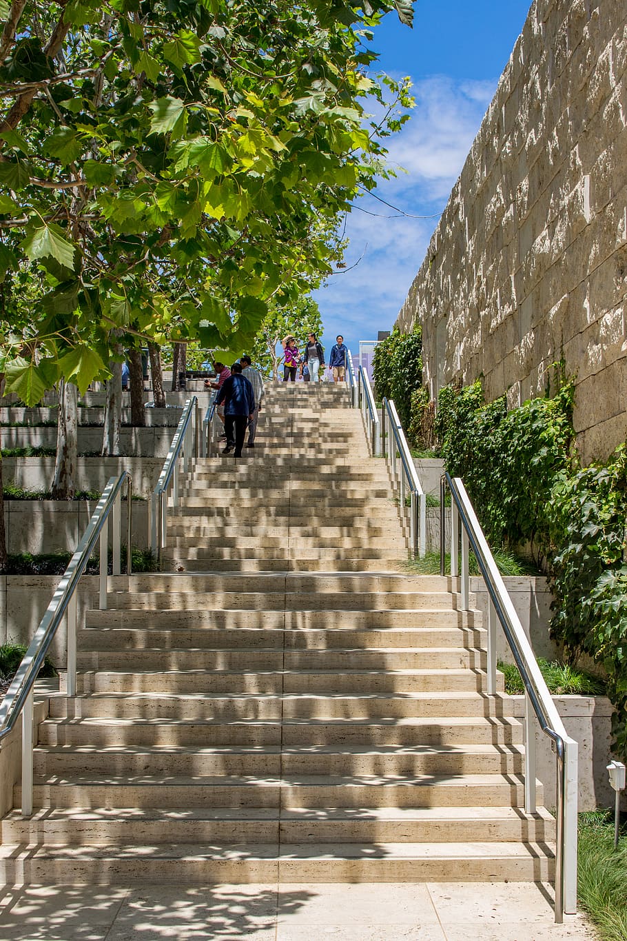 united states, los angeles, getty center drive, stairs, symmetrical