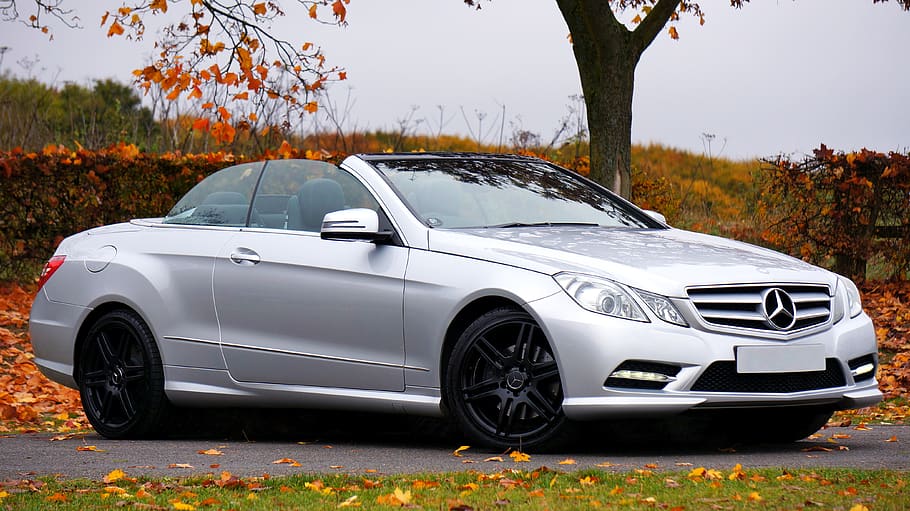 Mercedes Benz Silver Coupe Convertible, alloy, asphalt, auto, HD wallpaper