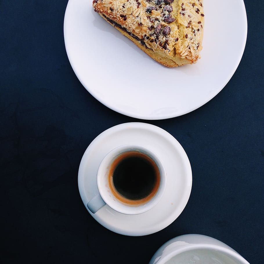 sliced bread beside filled mug, coffee, food and drink, directly above HD wallpaper