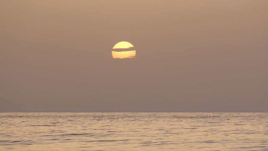 sunset, sea, sub, ocean, sky, clouds, horizon, twilight, peaceful HD wallpaper