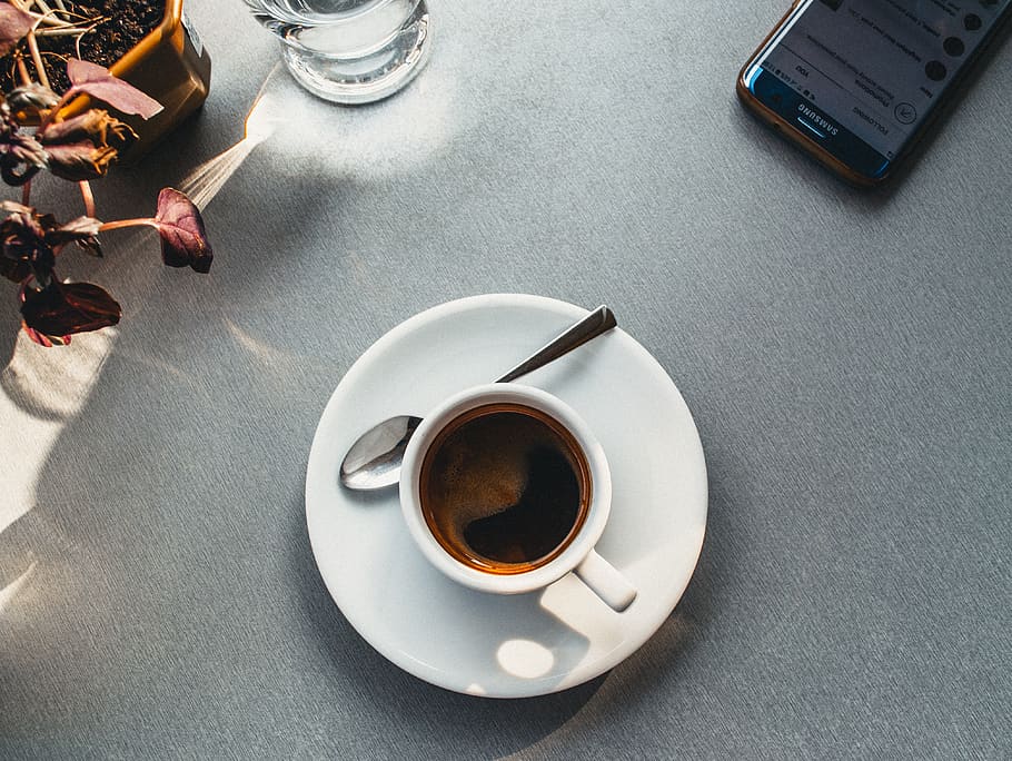 white ceramic mug on saucer, drink, food and drink, coffee, coffee - drink HD wallpaper
