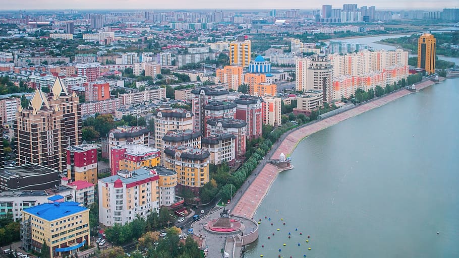 astana, kazakhstan, left coast, river, yesil, old, building, HD wallpaper