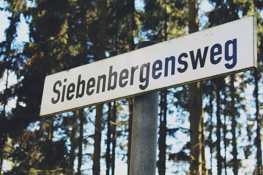 White and Black Siebenbergensweg Wooden Signage, close-up, daylight HD wallpaper