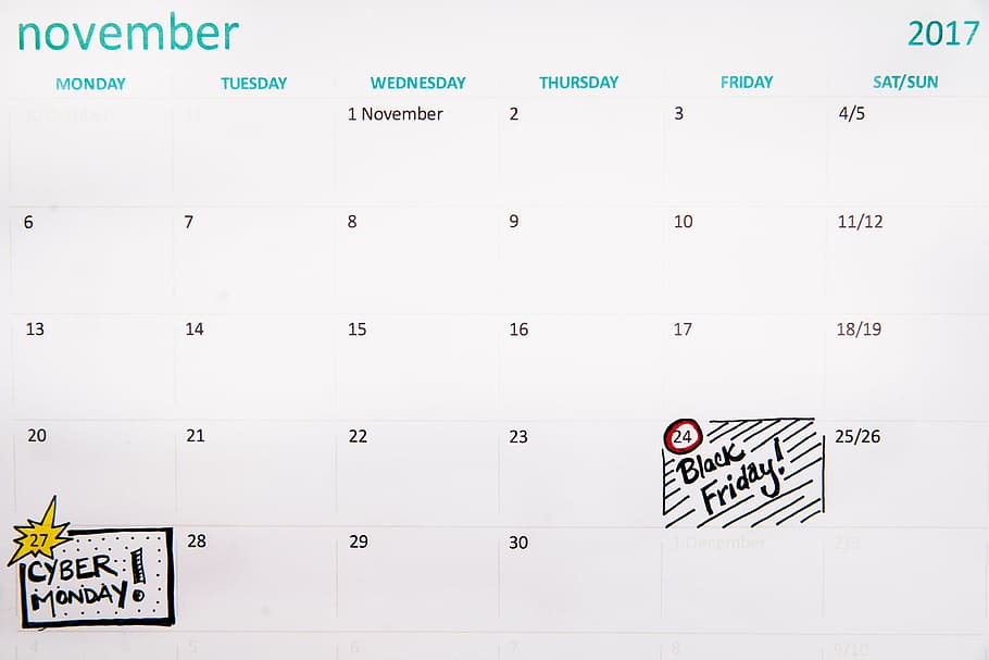 November Sale Calendar Photo, Black Friday Cyber Monday, Shopping