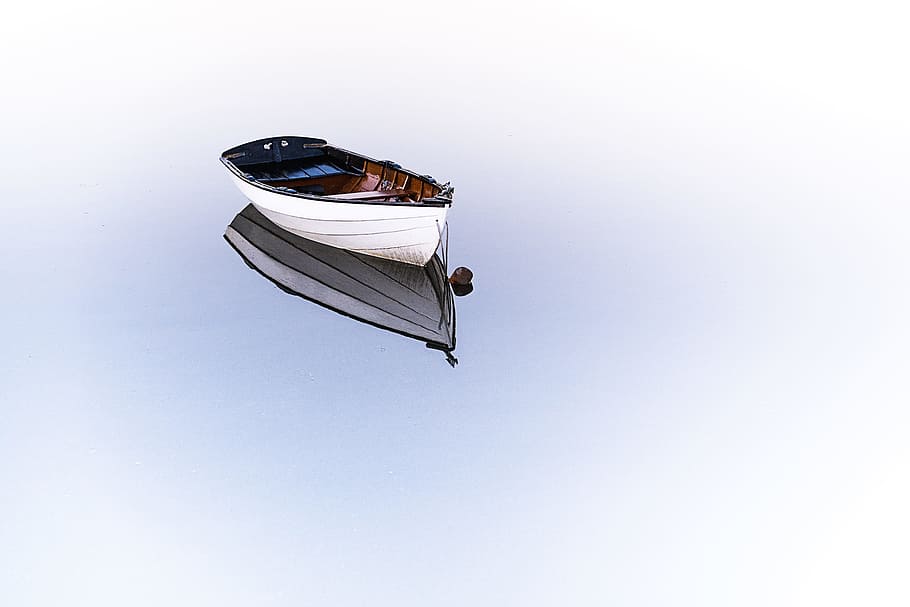 white boat on body of water, reflection, minimalism, minimalistic HD wallpaper