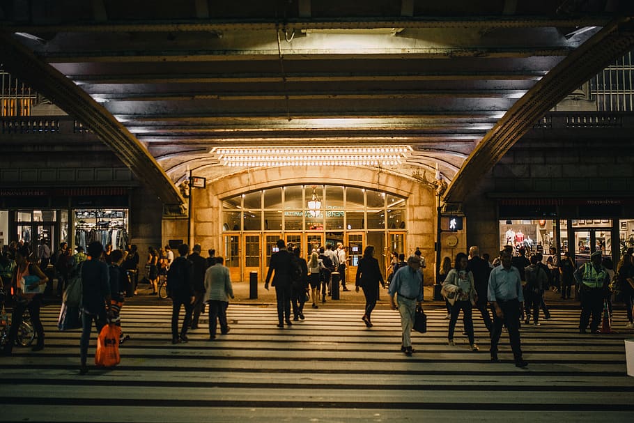People Walking Near Building at Night, architecture, commerce HD wallpaper