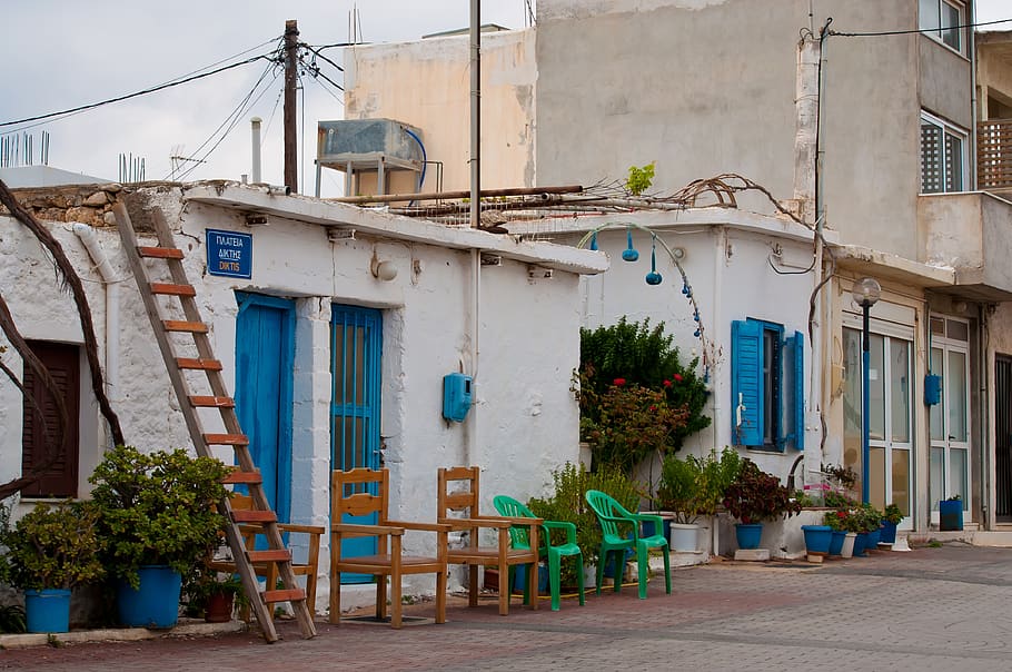 greece, house, blue, white, autumn, vacations, building, head HD wallpaper