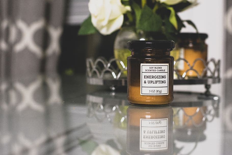 Selective Focus Photography Of Scented Candle, container, reflection HD wallpaper