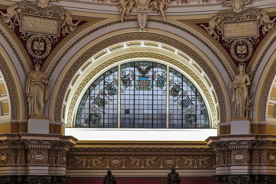 Detail of beautiful Library of Congress building, Main Reading Room
