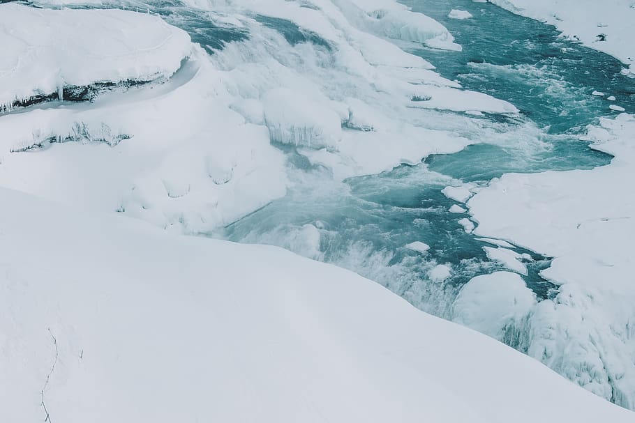 stream water covered by snow, nature, outdoors, mountain, ice HD wallpaper