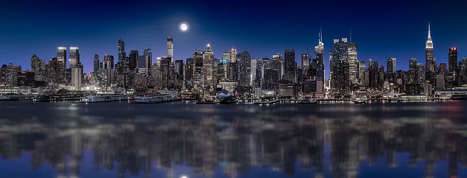 manhattan, nyc, skyline, night, building, building exterior HD wallpaper