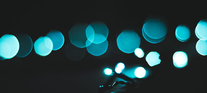 teal and black LED light, flare, sphere, blue, dark, bokeh, abstract HD wallpaper