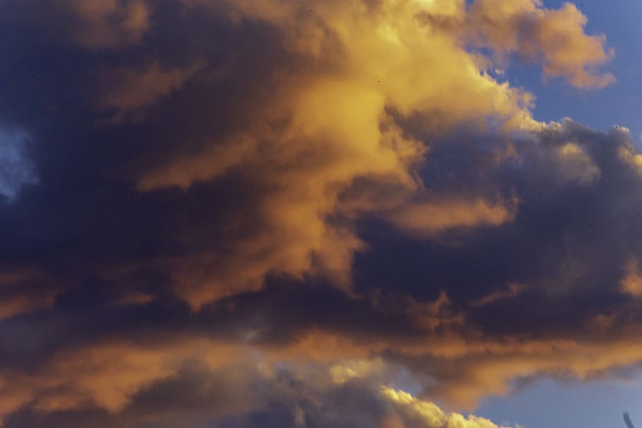 sky, clouds, red, yellow, puffy, blue, nature, cloud - sky HD wallpaper