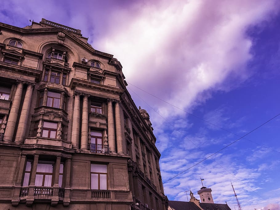 lviv, architecture, building, old, sky, ukraine, building exterior HD wallpaper