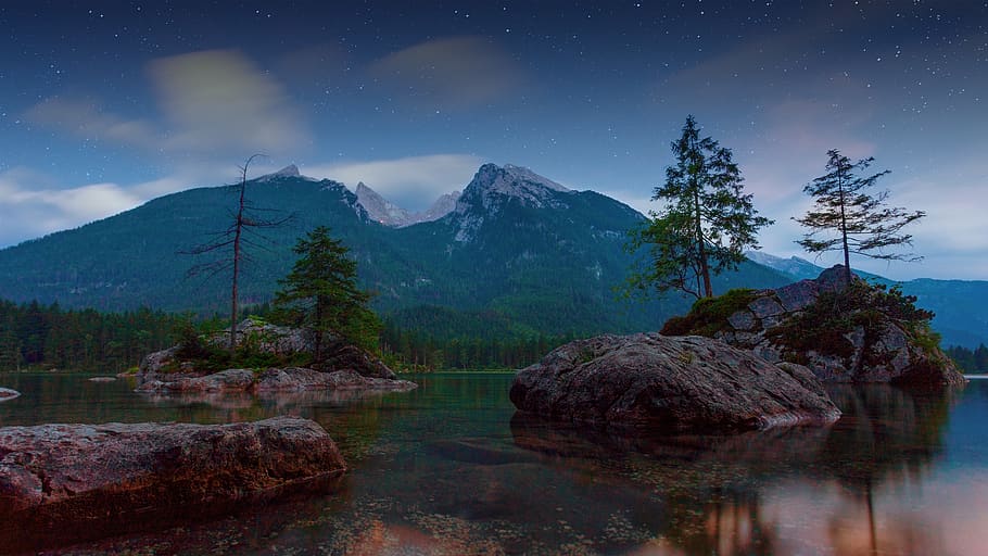 mountain during daytime, water, tranquility, beauty in nature HD wallpaper
