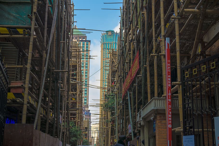 china, shanghai, building, construction, work, bamboo, renovation HD wallpaper