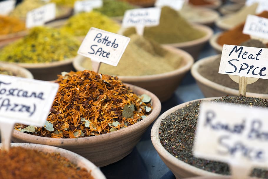 potato spice bowl, food and drink, market, market stall, for sale HD wallpaper