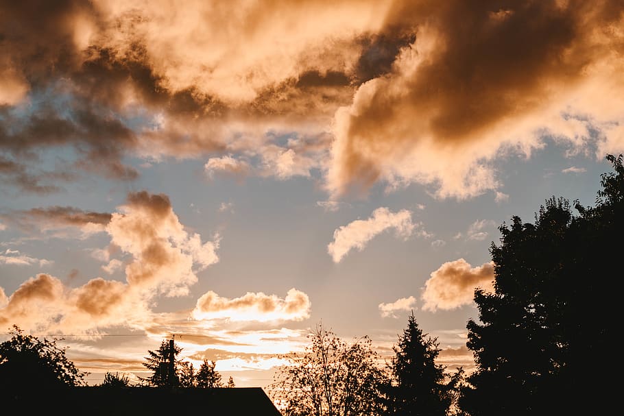 nimbus clouds, sky, nature, weather, outdoors, silhouette, sunset HD wallpaper