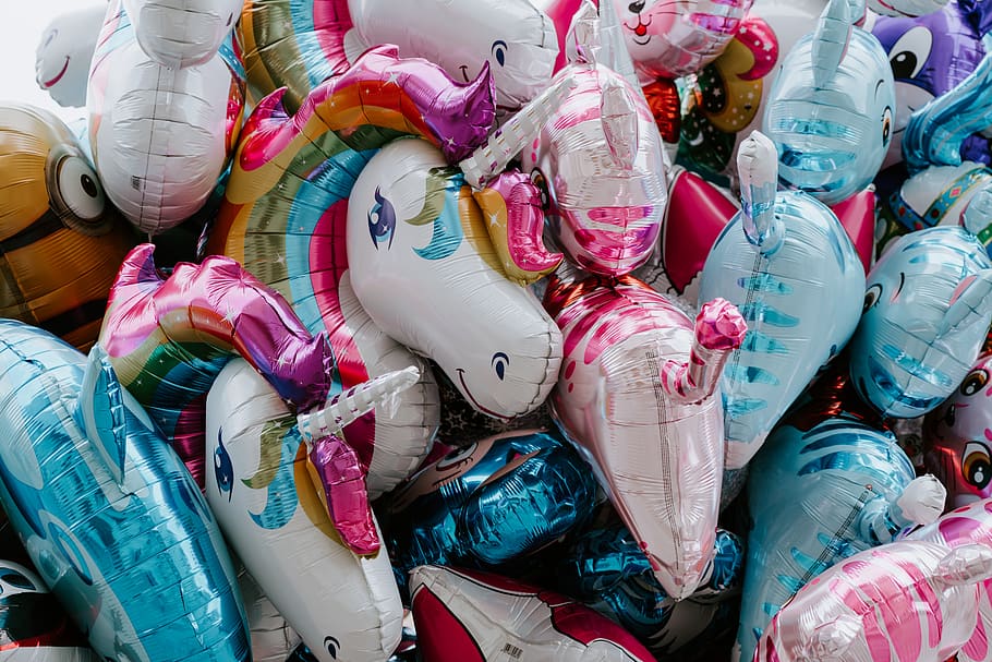 unicorn balloon lot, retail, large group of objects, choice, multi colored, HD wallpaper
