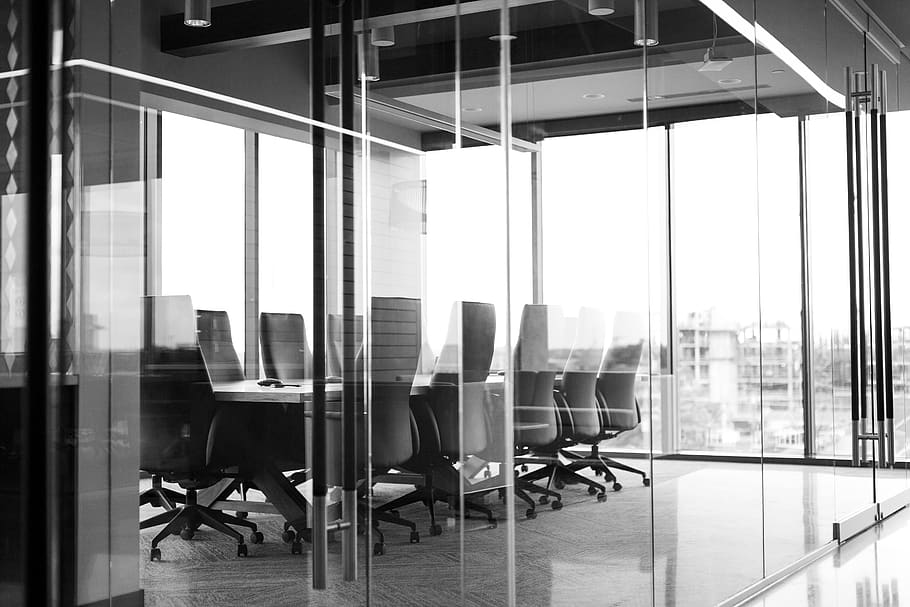 grayscale photography of corporate room, chair, furniture, office, HD wallpaper