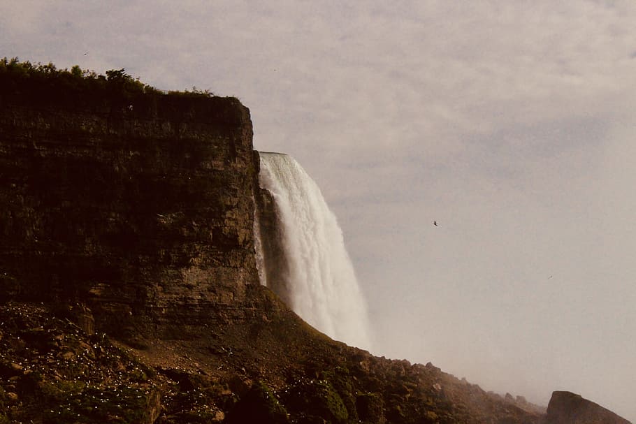 Waterfalls, cascade, cliff, dawn, daylight, mountain, outdoors HD wallpaper