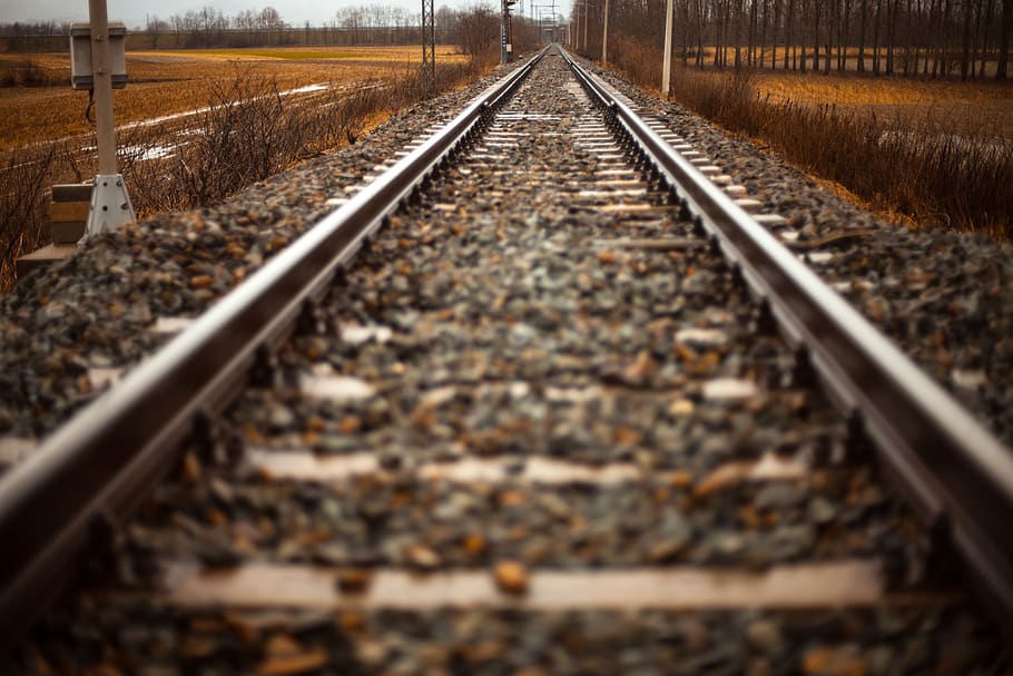 Shift-tilt Lens Photography of Train Track, path, railroad, rails HD wallpaper