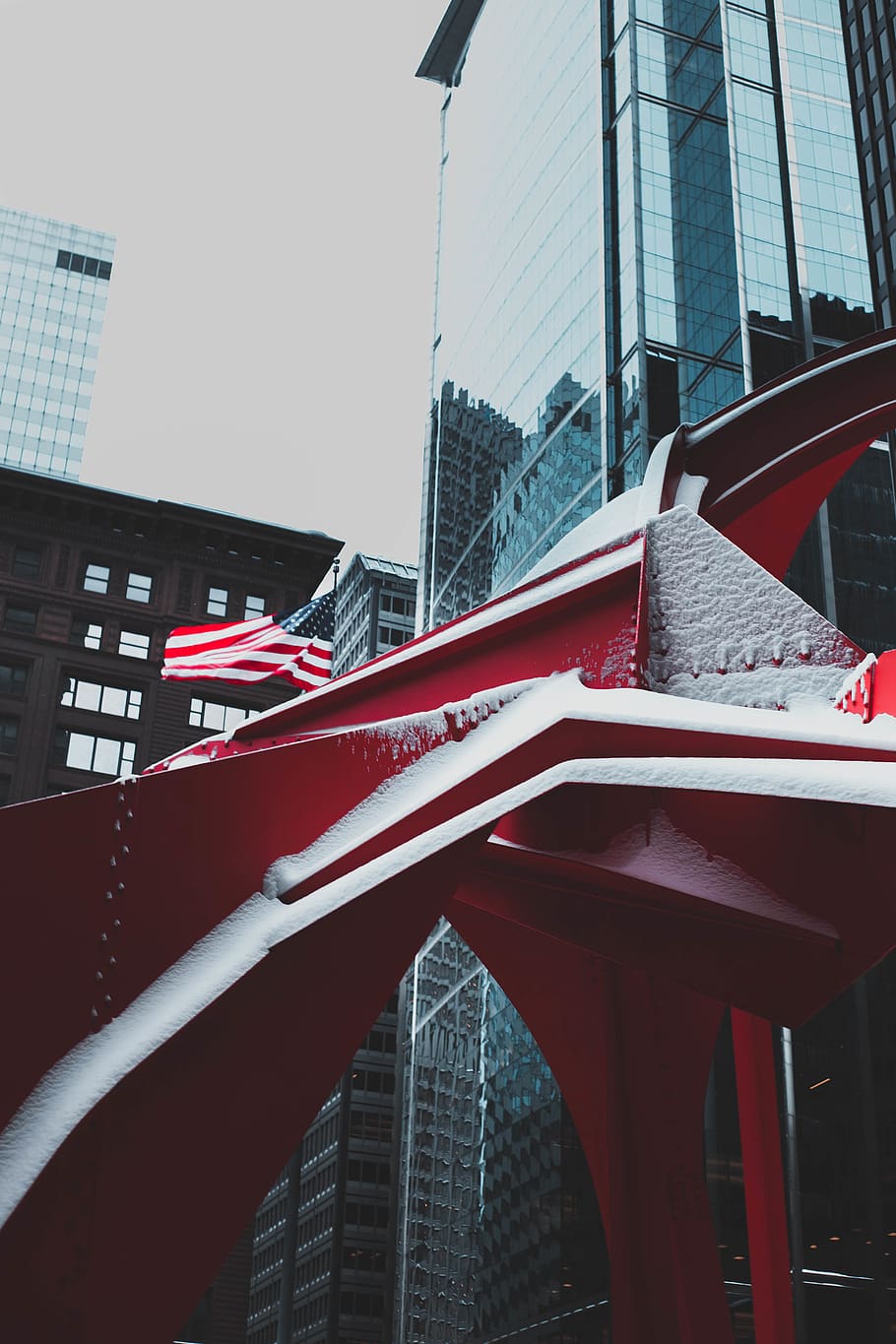 Red Metal Frame, American flag, architecture, building, city HD wallpaper
