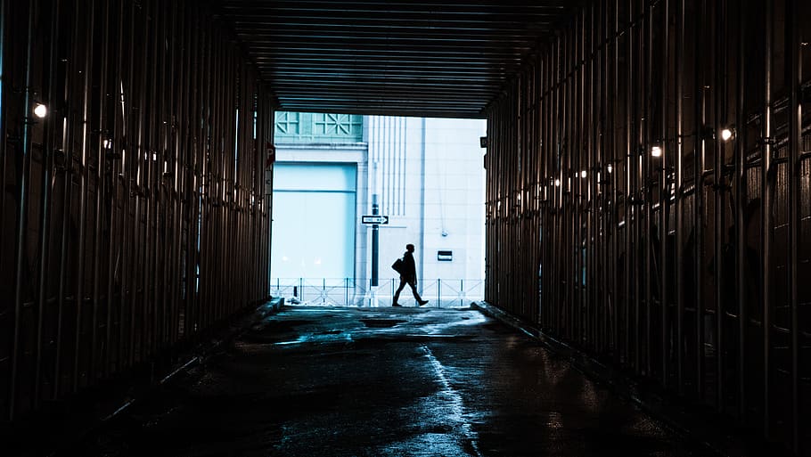 people, man, alone, dark, tunnel, walk, building, establishment HD wallpaper