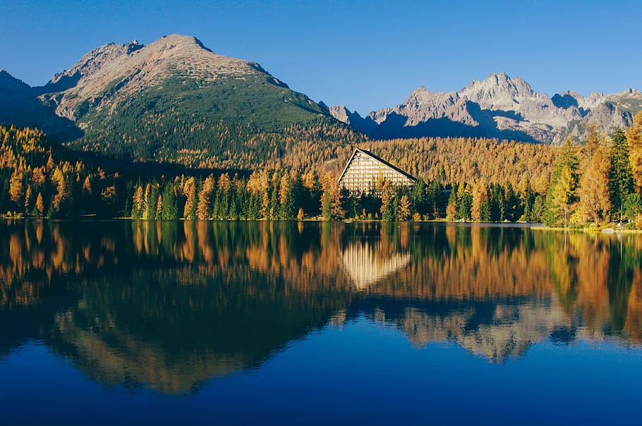 lake, water, flow, river, construction, house, nature, landscape HD wallpaper