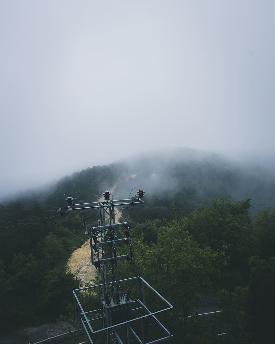 Bird's Eye Photography of Electricity Tower, action, clouds, dawn HD wallpaper