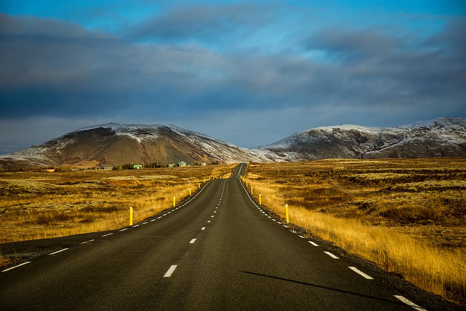 empty road during daytime, mountain, transportation, sky, direction HD wallpaper