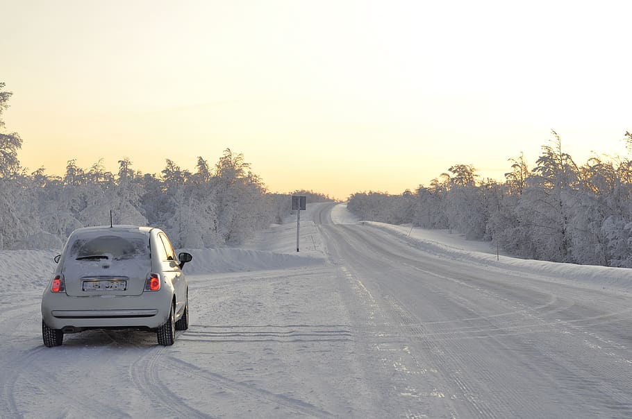 finland, kilpisjärvi, car, lapland, ice road, sunset, cold, HD wallpaper