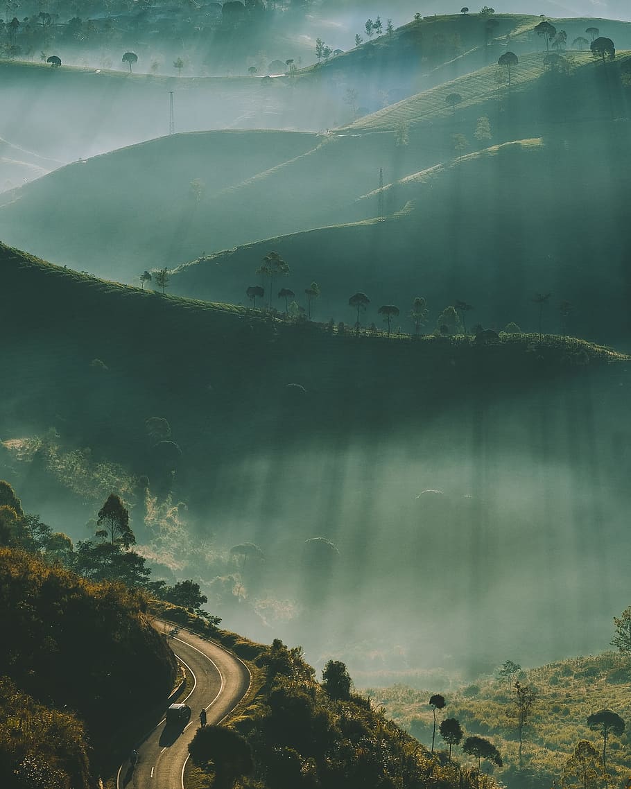 silhouette of mountains during daytime, mist, layer, landscape HD wallpaper