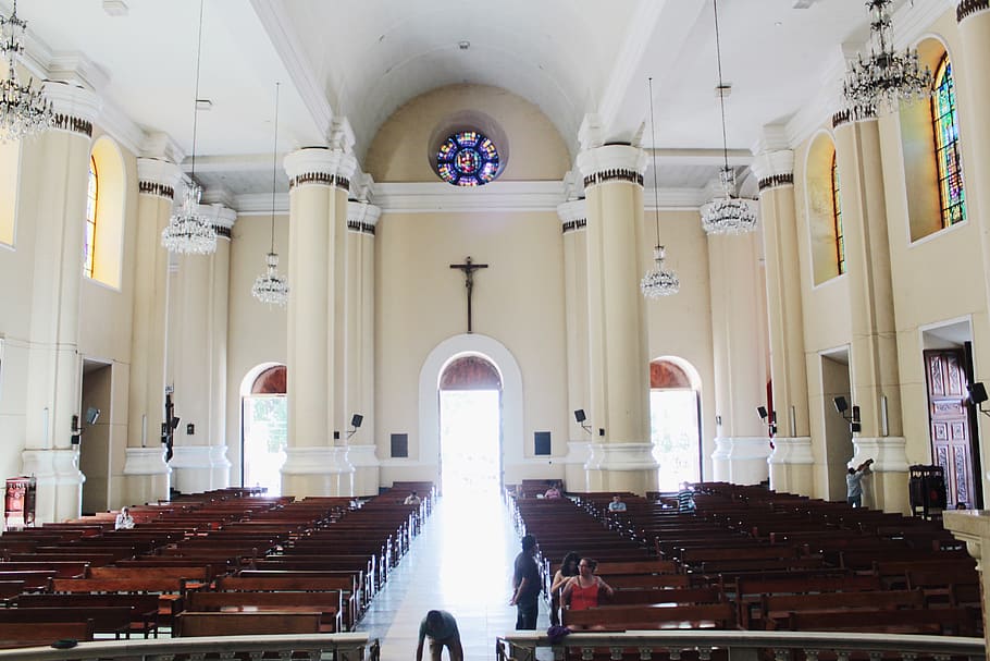 Church, cathedral, religion, pews, benches, latin america, el salvador, HD wallpaper