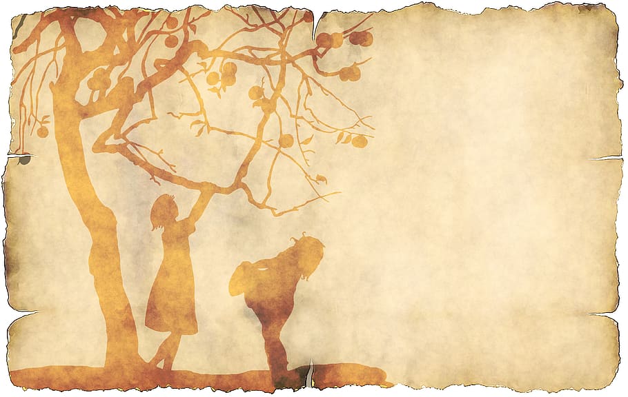 parchment, paper, tree, children, play, texture, old, background HD wallpaper