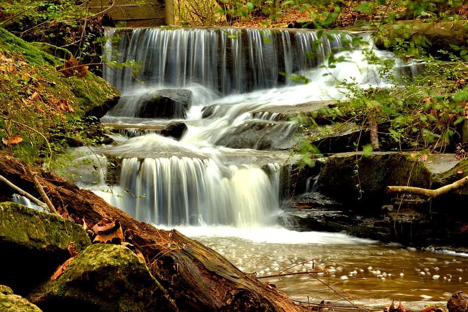 waterfall, landscape, nature, cascade, scenic, outdoors, flowing HD wallpaper