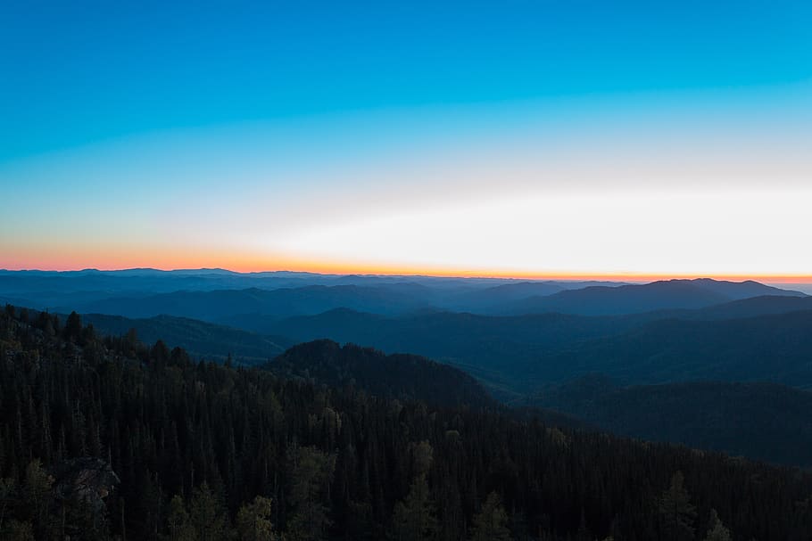 sunset, rays, the glare, mountains, vertices, altai, russia, HD wallpaper