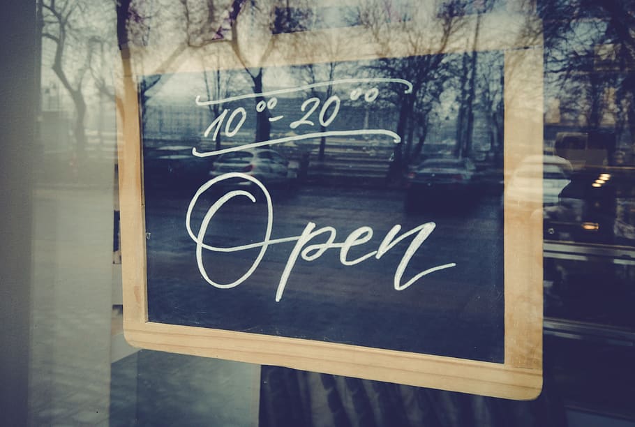 open, table, restaurant, window, sign, store, closed, informative, HD wallpaper