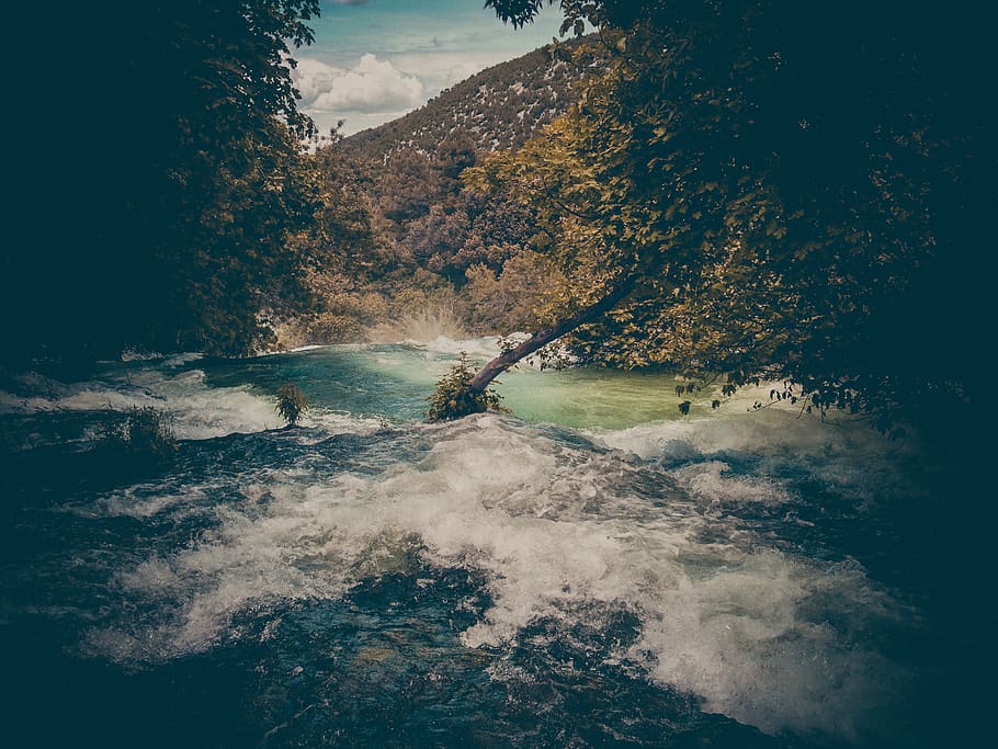 river, water, waterfall, nature, tree, beauty in nature, scenics - nature HD wallpaper