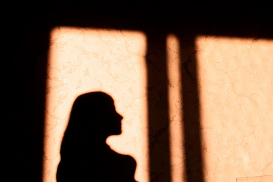 woman's shadow, silhouette, prison, window, person, human, sunlight HD wallpaper