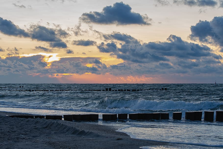 clouds, evening, baltic sea, sunset, sky, nature, mood, dusk HD wallpaper