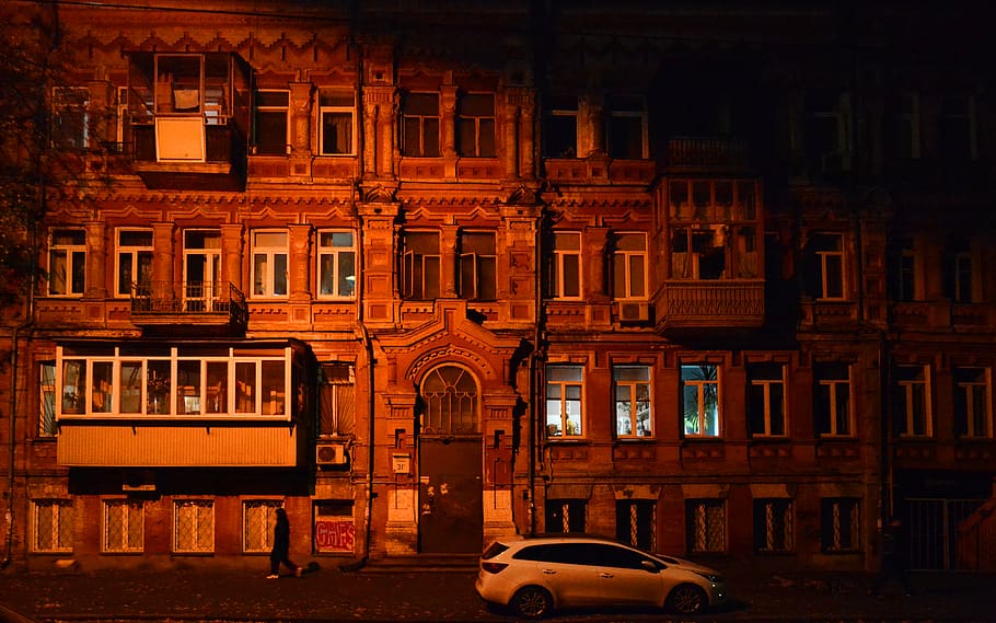 kyiv, ukraine, khoryva street, architecture, night, light, white