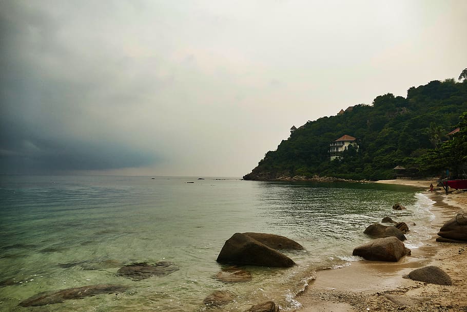 sea, clouds, forward, thunderstorm, dark, storm clouds, rain HD wallpaper