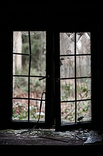 closed broken window, picture window, place, sad, lost, girl HD wallpaper