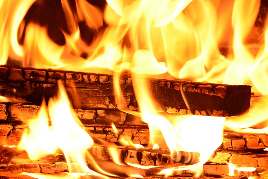 Fire, burning, flame, wood, wood fire, fire - natural phenomenon HD wallpaper