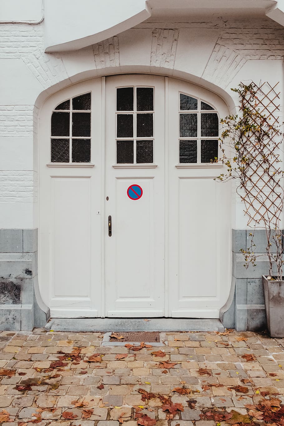closed door, path, walkway, flagstone, brussel, wall, window HD wallpaper