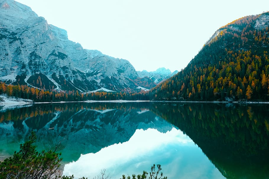 Lake Surrounded by Trees and Mountains, beautiful, daylight, environment HD wallpaper