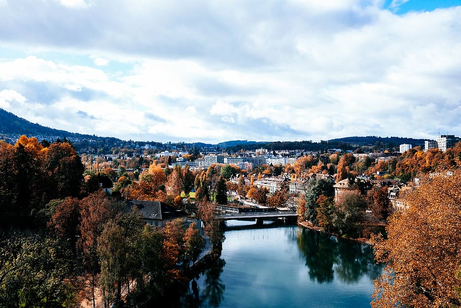 switzerland, bern, river, trees, bridge, city, cloud - sky HD wallpaper