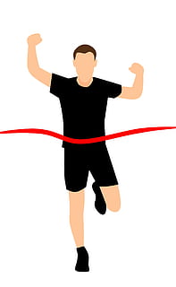 Man running across a finish line tape, runner, winner, race, athlete HD wallpaper