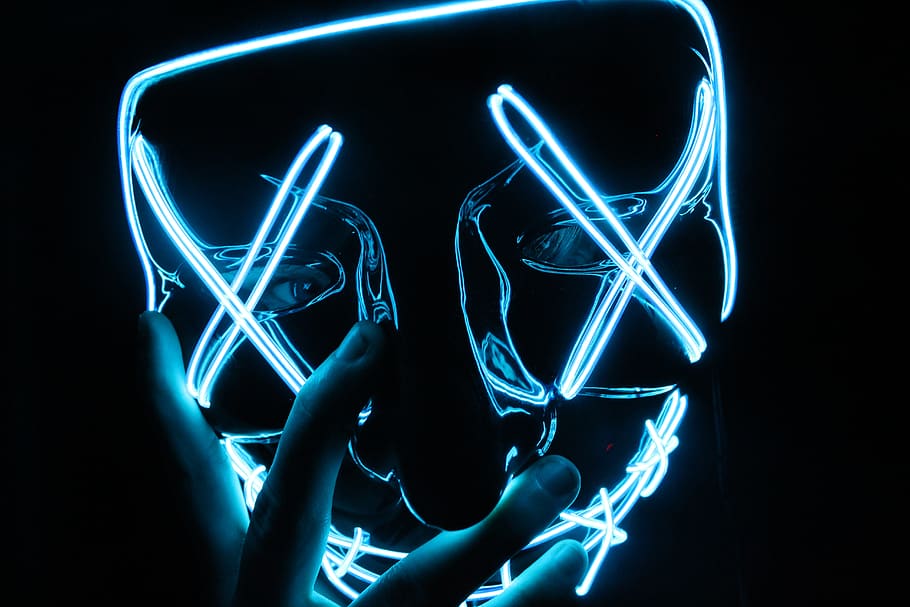 Hd Wallpaper Person Wearing Lighted Blue Led Mask Illuminated
